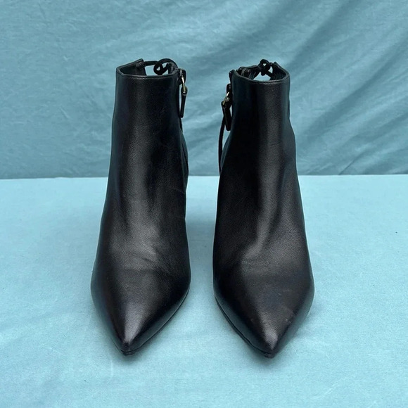NWOT - Stuart Weitzman Tieback 75 POINTY Block Bootie BLACK LEATHER 6.5 Women - Picture 1 of 9